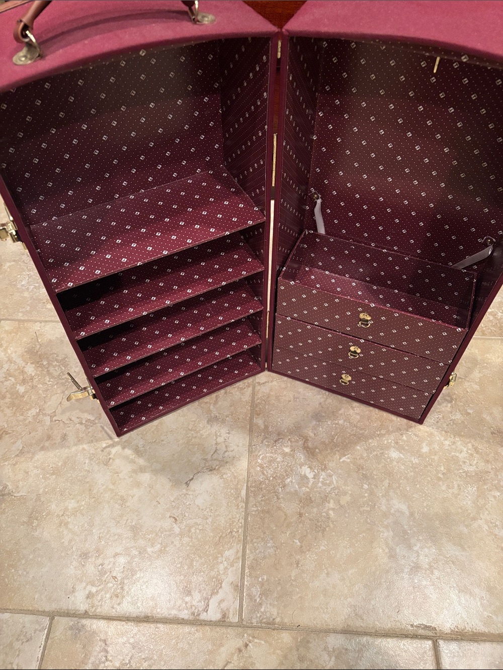 Burgundy Travel Doll Case with Handle